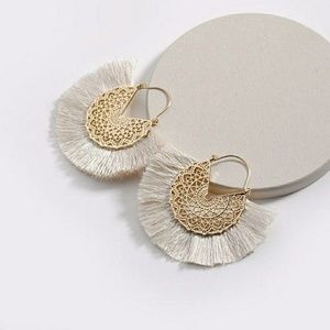 3/$20--Boho Fan Shaped White Tassel Earrings